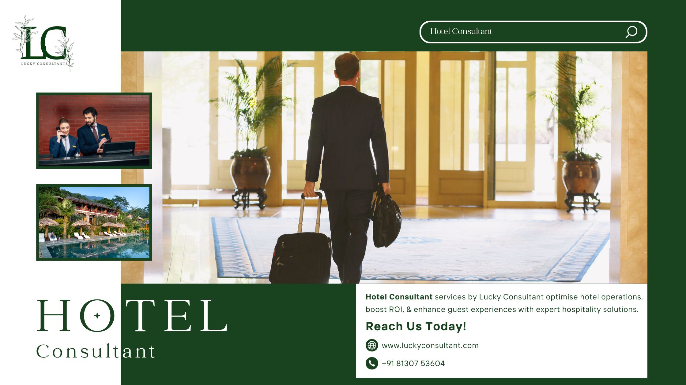 Professional hotel consultant helping hotels optimize operations and improve ROI with expert hospitality solutions by Lucky Consultant